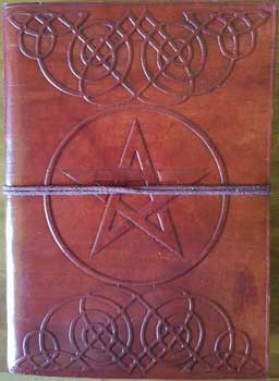 5" x 7" Pentagram leather blank book w/cord - Click Image to Close