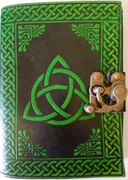 black/ green Triquetra leather blank book w/ latch - Click Image to Close