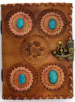 4 Turquoise Stones leather w/ latch - Click Image to Close