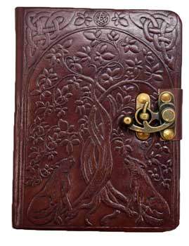Tree of Life & Wolves leather blank book w/ latch - Click Image to Close