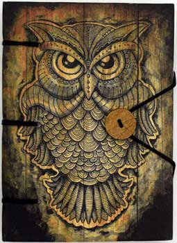 Owl journal 4 1/2" x 6 1/2" handmade parchment - Click Image to Close