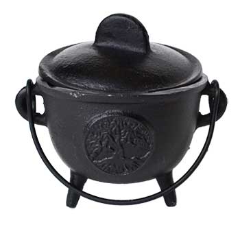 5" Cast iron cauldron w/ lid Tree of Life - Click Image to Close