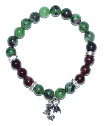 8mm Ruby Zoisite/ Garnet with Dragon - Click Image to Close