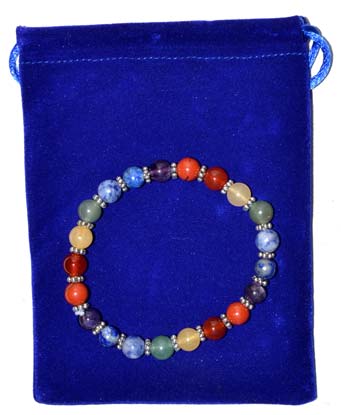 Chakra gem stone in velvet bag bracelet - Click Image to Close