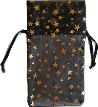 3" x 4" Black organza pouch with Gold Stars - Click Image to Close