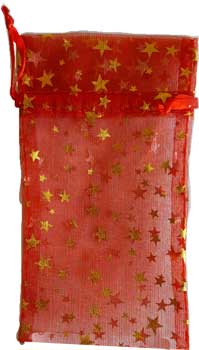 3" x 4" Red organza pouch with Gold Stars - Click Image to Close