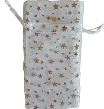 3" x 4" White organza pouch with Silver Stars - Click Image to Close