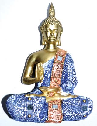 10 1/4" Buddha blue clothing & Mirror ornaments - Click Image to Close