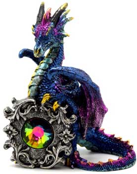 5 1/4" Dragon with multi colored crystal - Click Image to Close